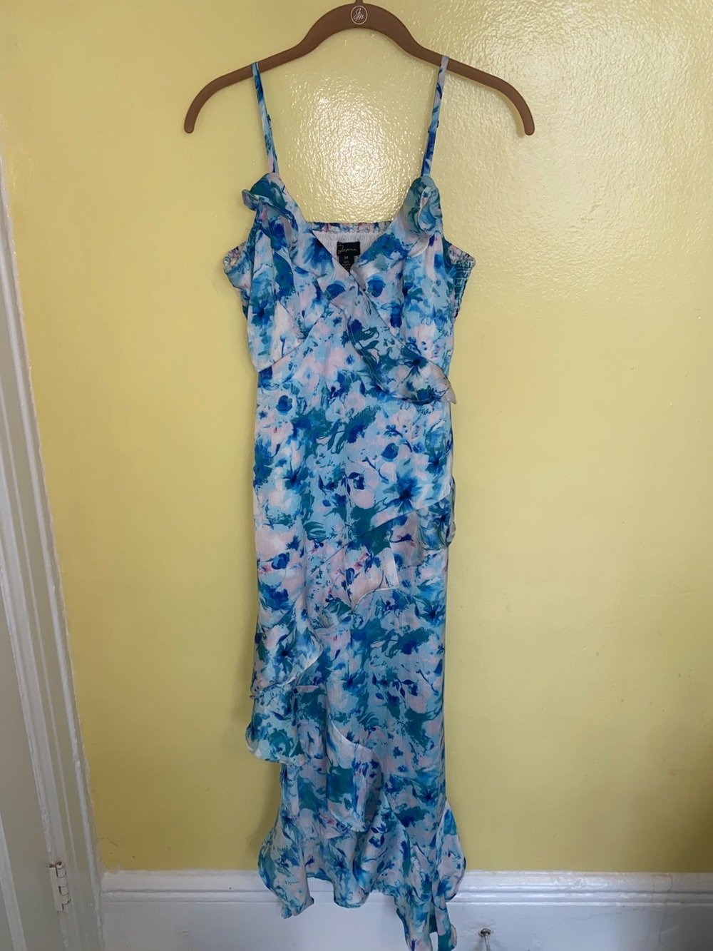 Japna Blue & White Floral Ruffle Maxi Dress
